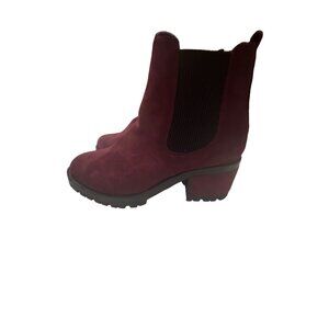 Seven7 Boots Womens Sz 10 Burgundy Red Wine Berlin Double Gore Chunky Heel Ankle